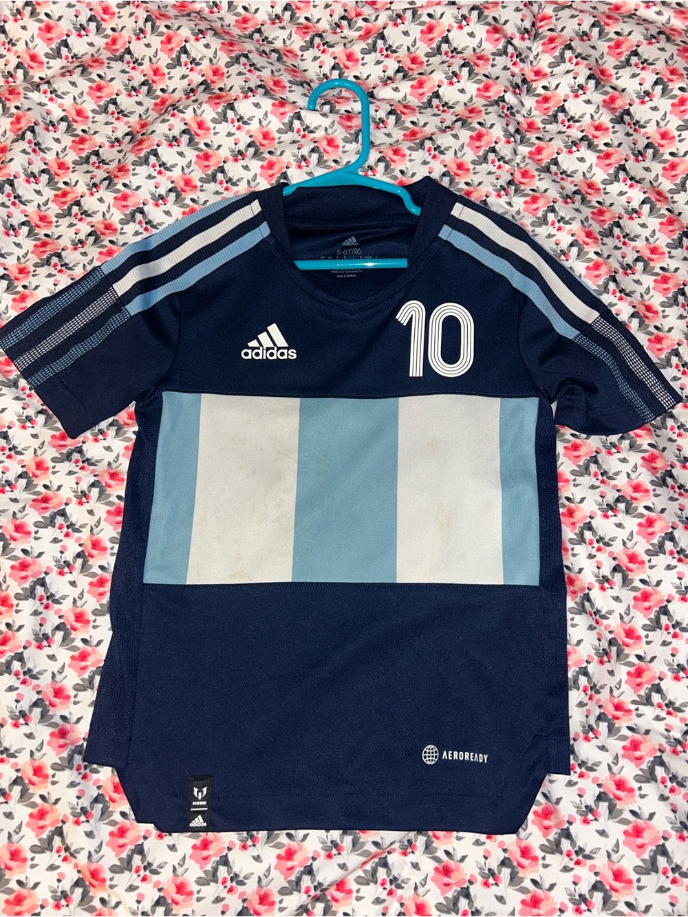 adidas Navy and Light Blue Kids Soccer Jersey with Number 10